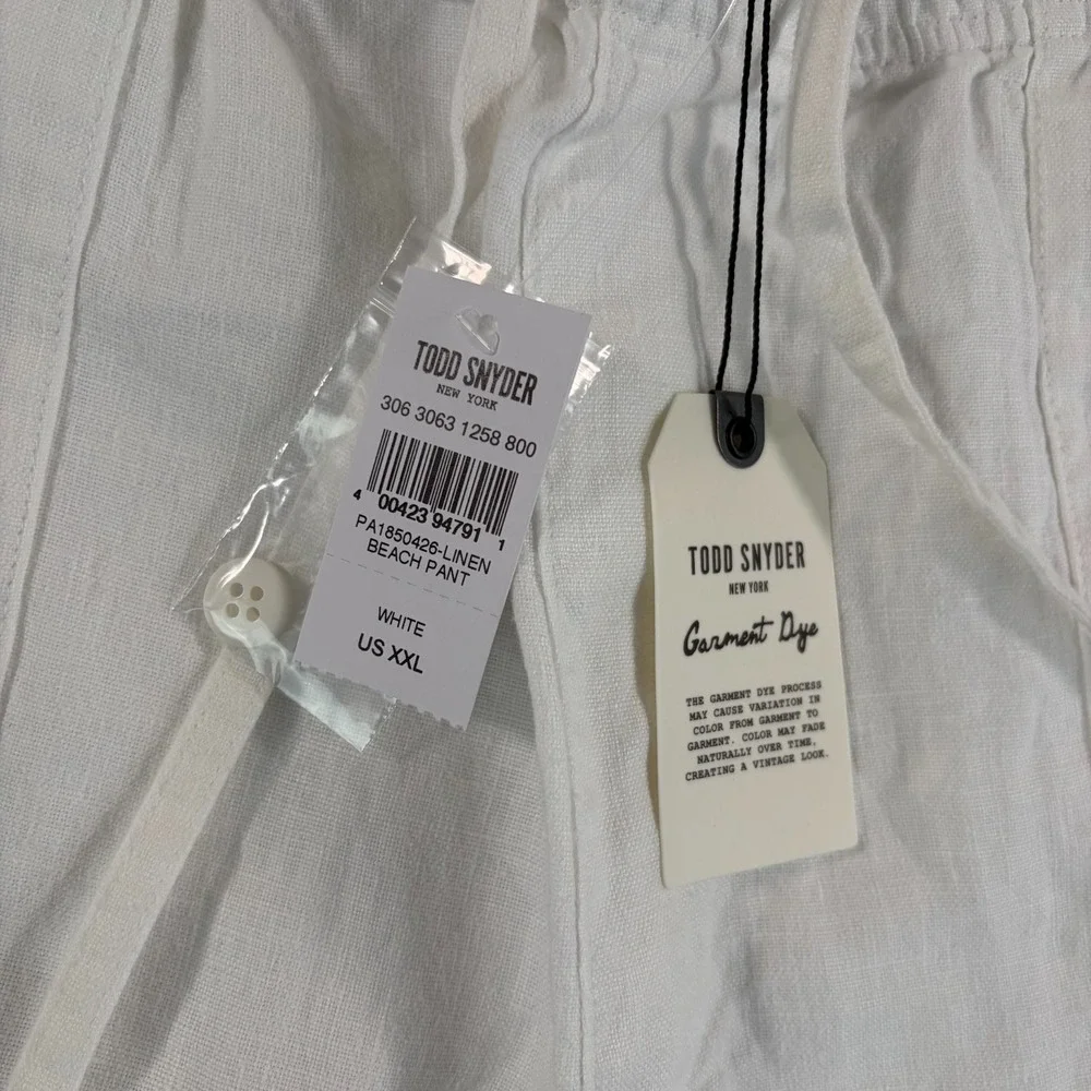 TODD SNYDER Straight Fit 100% Linen Beach Pants in White Men 2XL Drawcord NWT